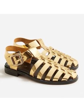 NEW J. Crew Winona fisherman sandals in gold metallic leather BX917 $198 7.5